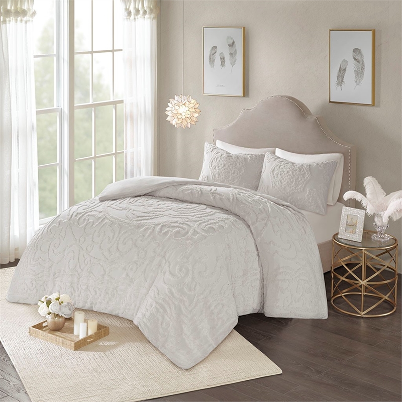 Pemberly Row 3 Piece Tufted Cotton Chenille Medallion Duvet Cover Set
