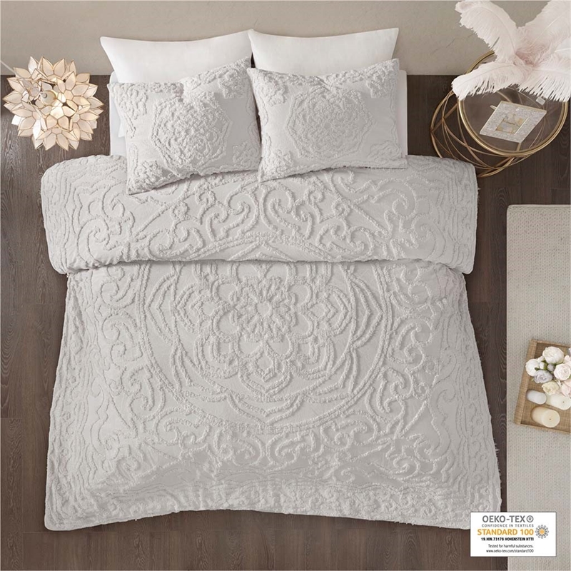 Pemberly Row 3 Piece Tufted Cotton Chenille Medallion Duvet Cover Set