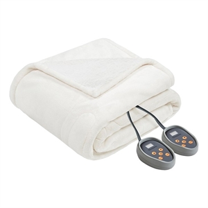 Pemberly Row Modern Heated Microlight to Berber Blanket in Ivory