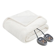 Pemberly Row Modern Heated Microlight to Berber Blanket in Ivory