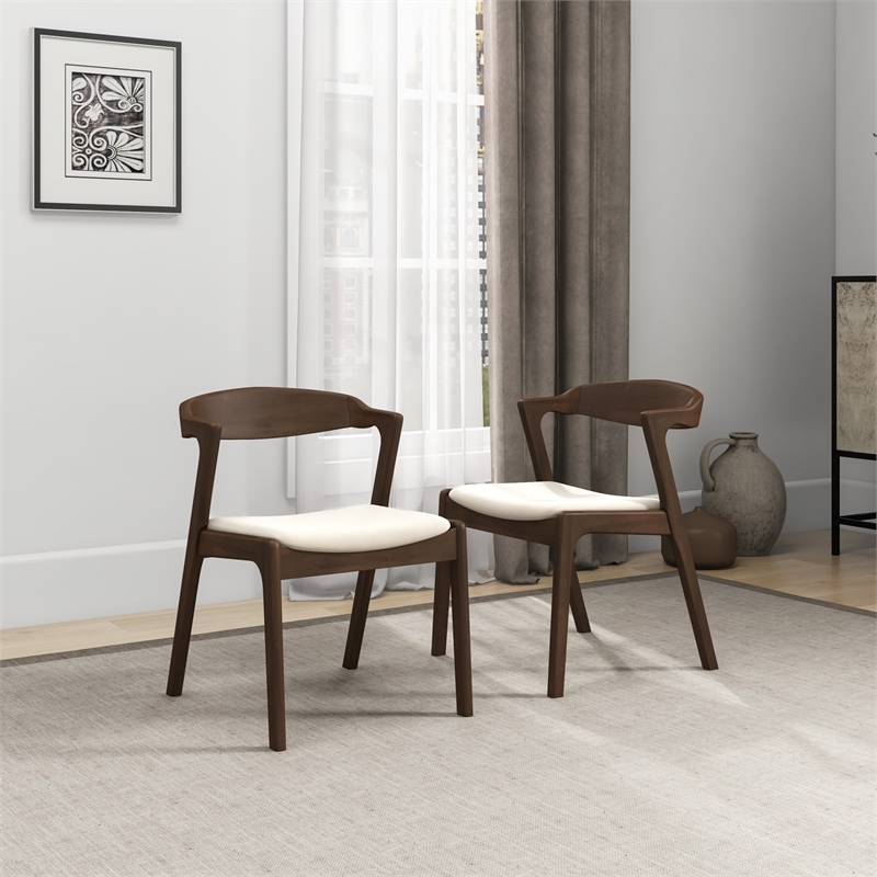 Pemberly Row Mid-Century Modern Velvet Dining Chair in Cream (Set of 2)