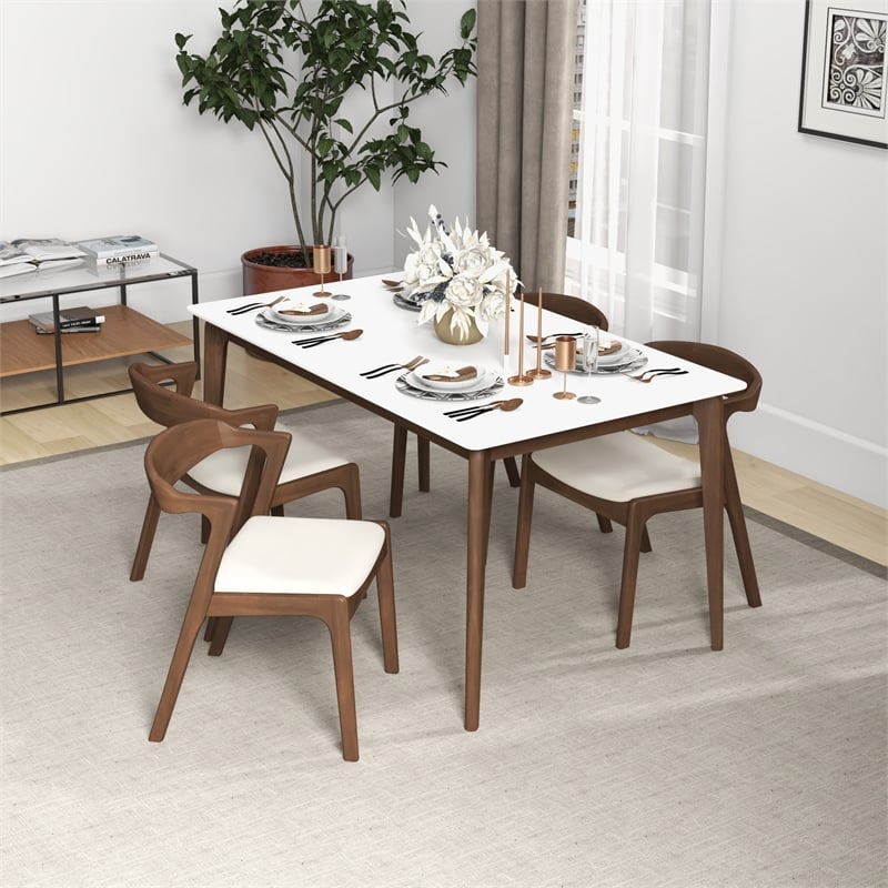 Pemberly Row Mid-Century Modern Velvet Dining Chair in Cream (Set of 2)