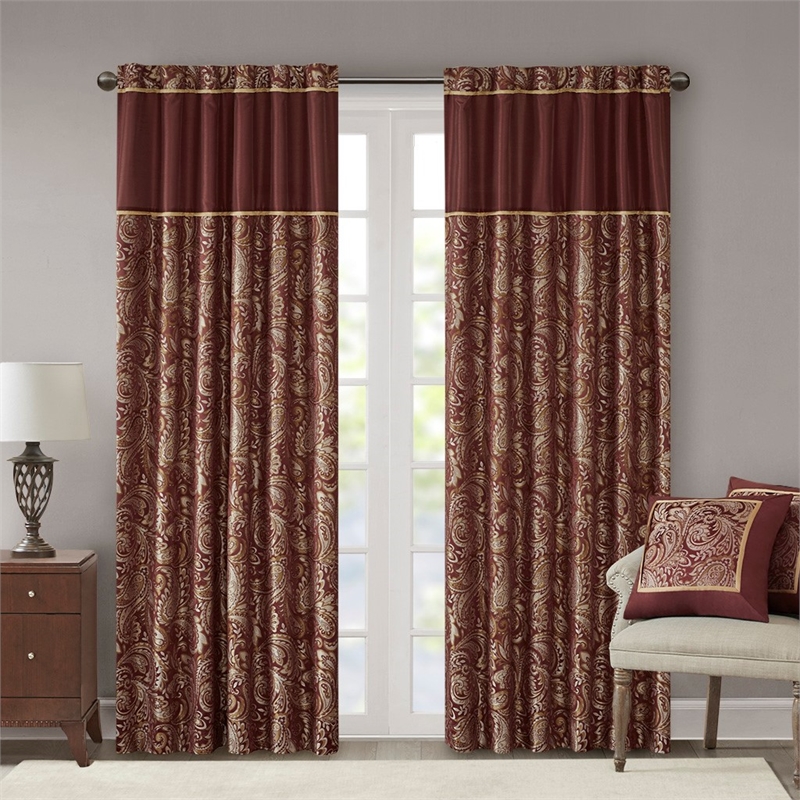 Pemberly Row Contemporary Jacquard Panel Pair in Burgundy 50x84