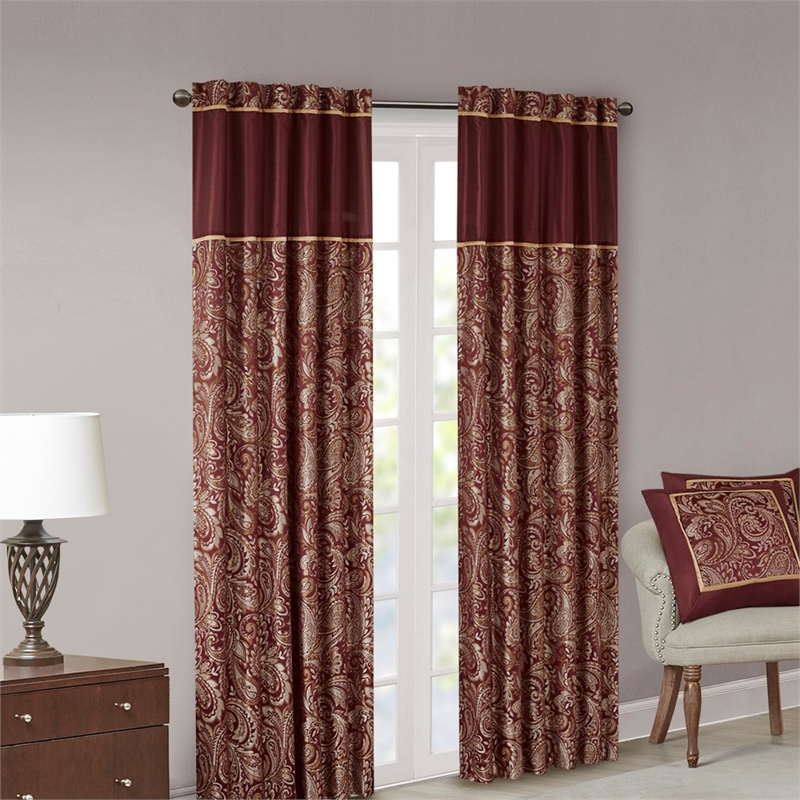 Pemberly Row Contemporary Jacquard Panel Pair in Burgundy 50x84