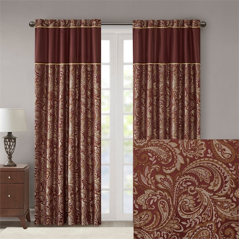 Pemberly Row Contemporary Jacquard Panel Pair in Burgundy 50x84