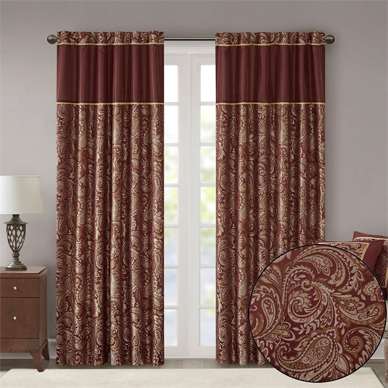 Pemberly Row Contemporary Jacquard Panel Pair in Burgundy 50x84