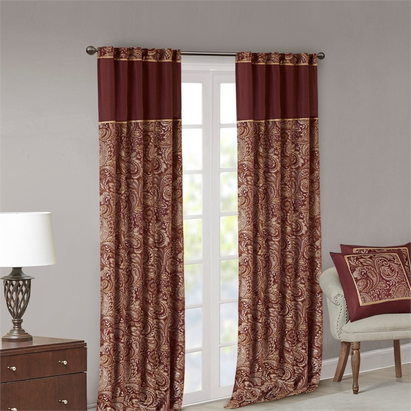 Pemberly Row Contemporary Jacquard Panel Pair in Burgundy 50x84