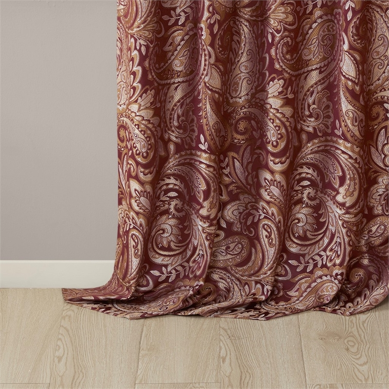 Pemberly Row Contemporary Jacquard Panel Pair in Burgundy 50x84