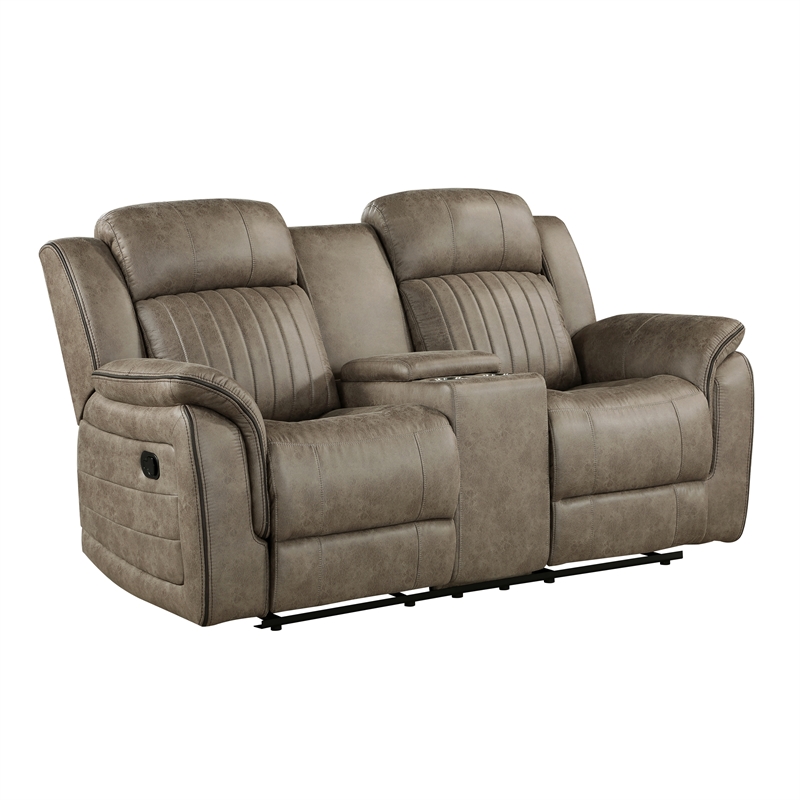 Pemberly Row Microfiber 2-Piece Manual Reclining Sofa Set in Sandy Brown