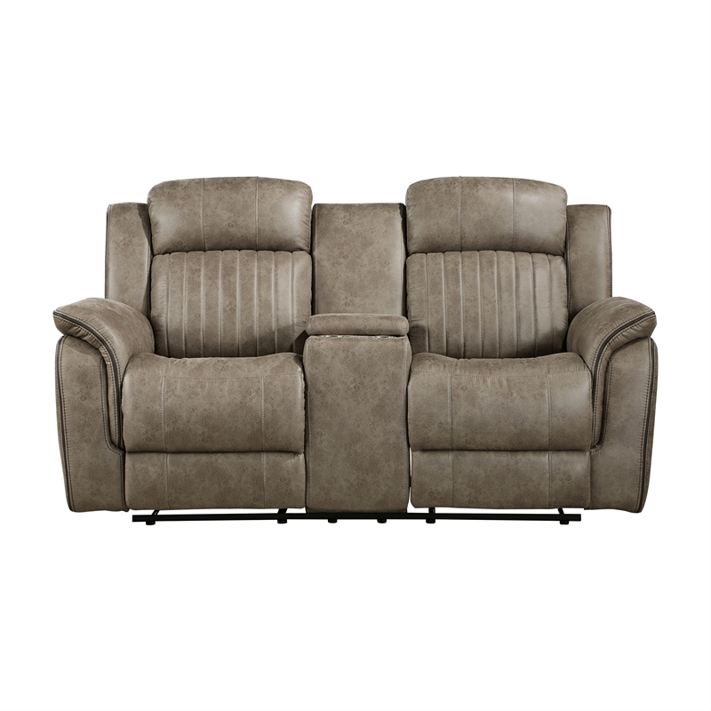 Pemberly Row Microfiber 2-Piece Manual Reclining Sofa Set in Sandy Brown