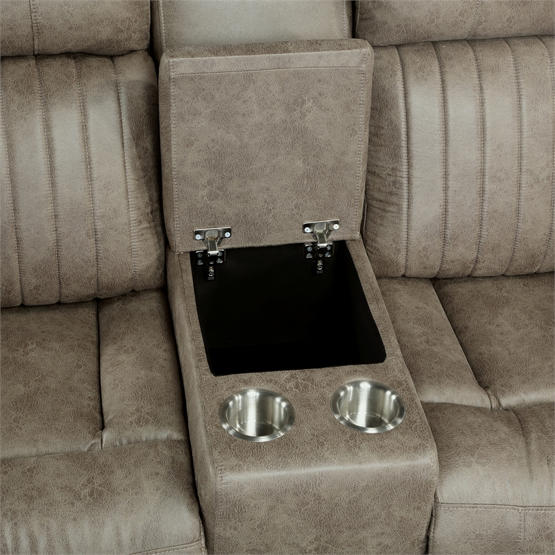 Pemberly Row Microfiber 2-Piece Manual Reclining Sofa Set in Sandy Brown