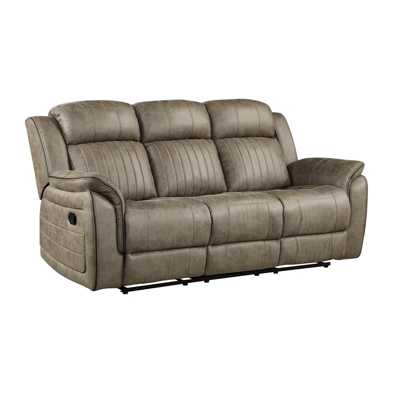 Pemberly Row Microfiber 2-Piece Manual Reclining Sofa Set in Sandy Brown