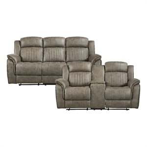 Pemberly Row Microfiber 2-Piece Manual Reclining Sofa Set in Sandy Brown