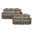 Pemberly Row Microfiber 2-Piece Manual Reclining Sofa Set in Sandy Brown