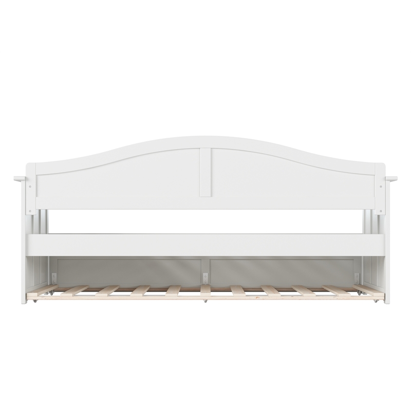 Pemberly Row Mid-Century Solid Wood Twin Daybed with Trundle in White
