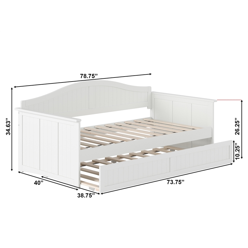 Pemberly Row Mid-Century Solid Wood Twin Daybed with Trundle in White