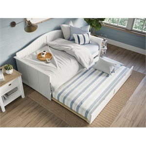 Pemberly Row Mid-Century Solid Wood Twin Daybed with Trundle in White