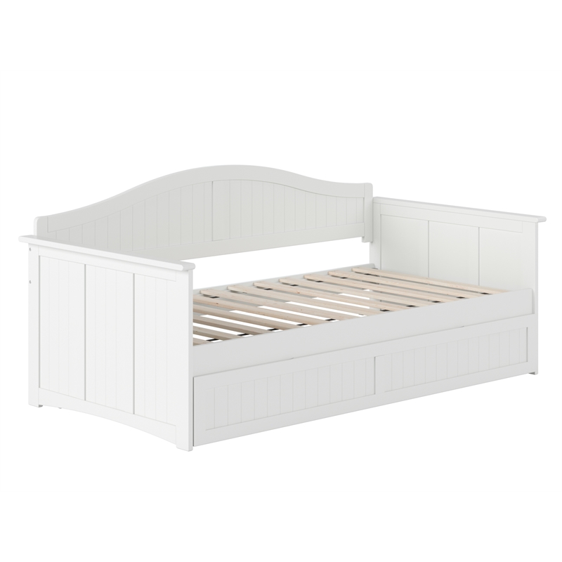 Pemberly Row Mid-Century Solid Wood Twin Daybed with Trundle in White