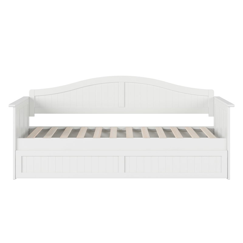 Pemberly Row Mid-Century Solid Wood Twin Daybed with Trundle in White