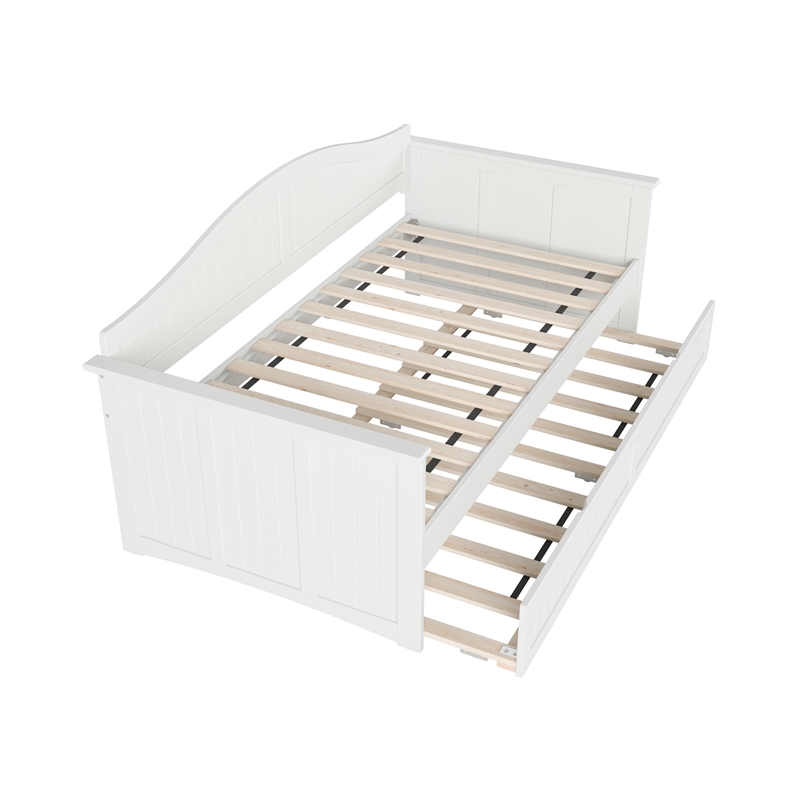 Pemberly Row Mid-Century Solid Wood Twin Daybed with Trundle in White