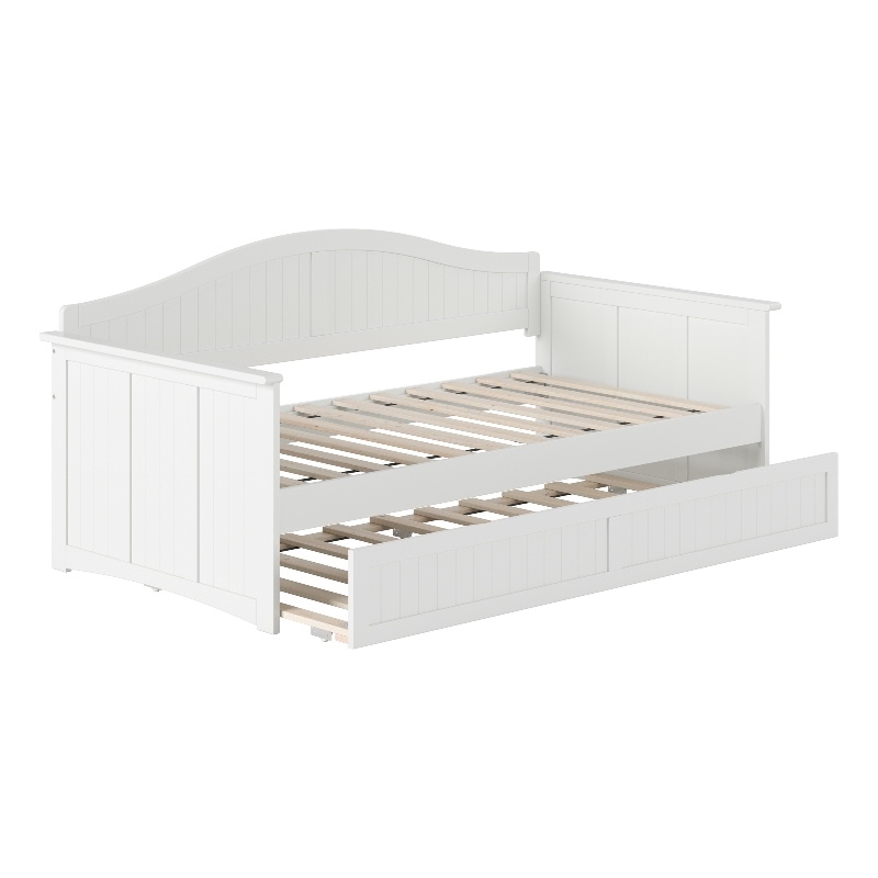 Pemberly Row Mid-Century Solid Wood Twin Daybed with Trundle in White