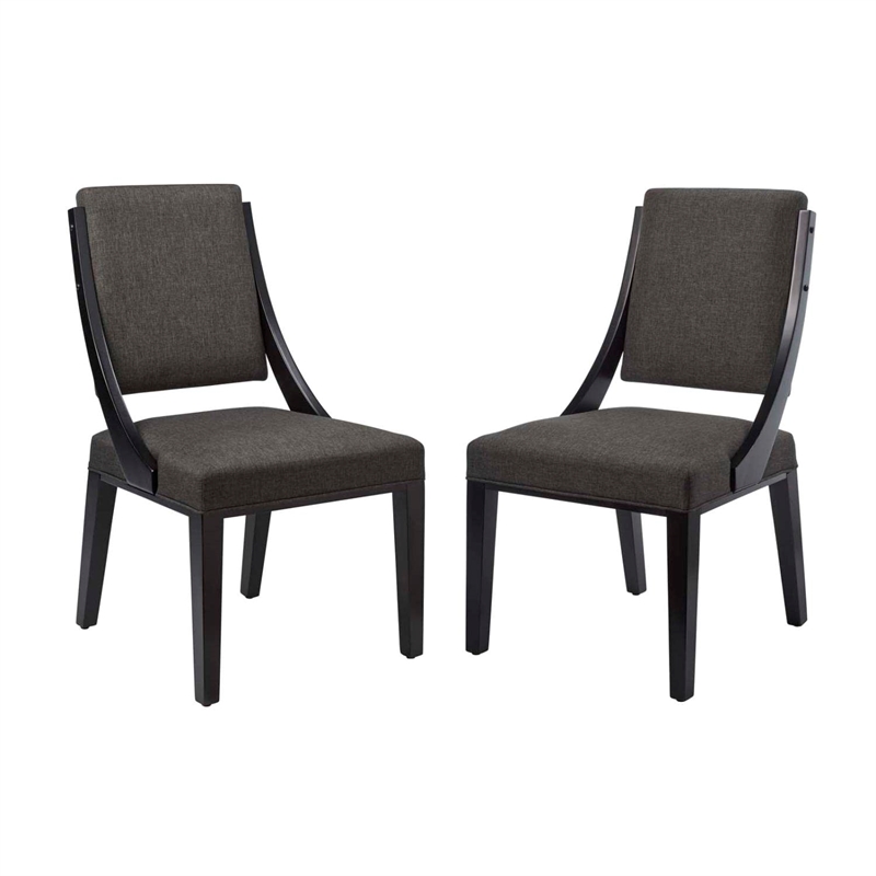Pemberly Row Solid Wood and Fabric Dining Chairs in Gray (Set of 2)