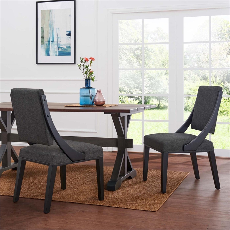 Pemberly Row Solid Wood and Fabric Dining Chairs in Gray (Set of 2)