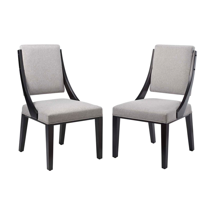 Pemberly Row Solid Wood and Fabric Dining Chairs in Light Gray (Set of 2)