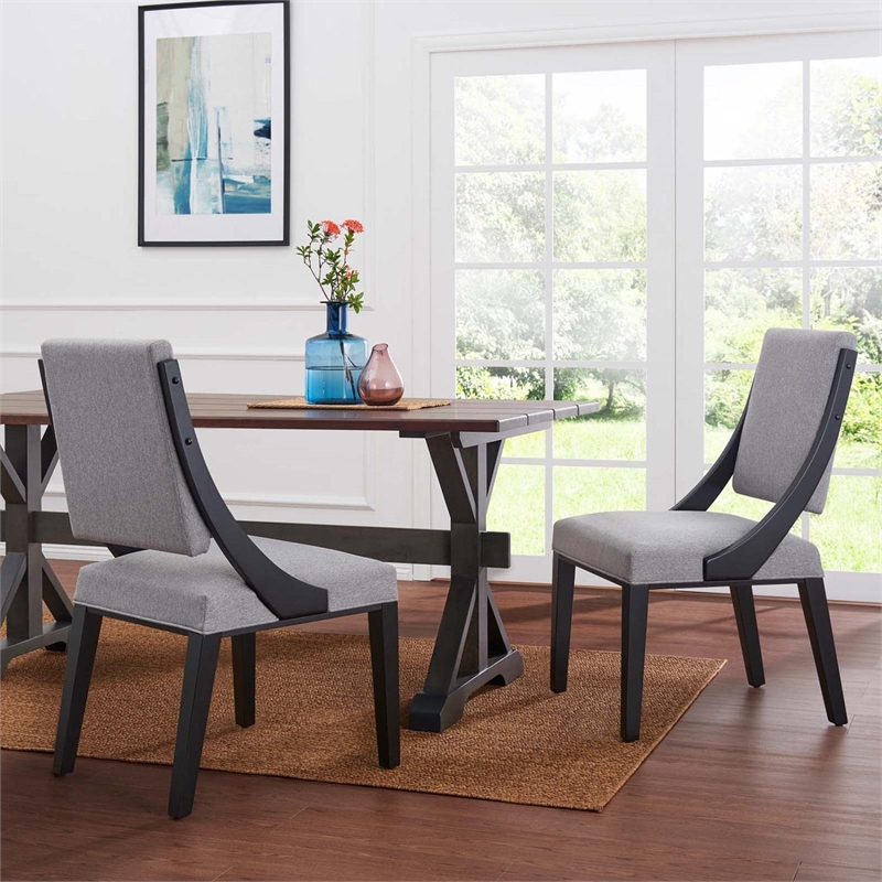 Pemberly Row Solid Wood and Fabric Dining Chairs in Light Gray (Set of 2)