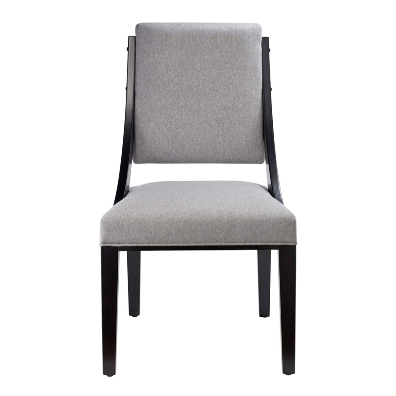 Pemberly Row Solid Wood and Fabric Dining Chairs in Light Gray (Set of 2)