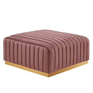 Pemberly Row Channel Tufted Performance Velvet Ottoman in Gold/Dusty Rose