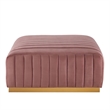 Pemberly Row Channel Tufted Performance Velvet Ottoman in Gold/Dusty Rose