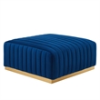 Pemberly Row Channel Tufted Performance Velvet Ottoman in Gold/Navy