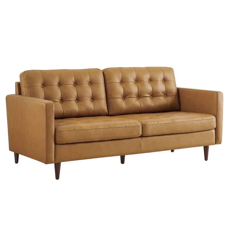 Pemberly Row Contemporary Tufted Vegan Leather Sofa in Tan Finish