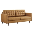 Pemberly Row Contemporary Tufted Vegan Leather Sofa in Tan Finish