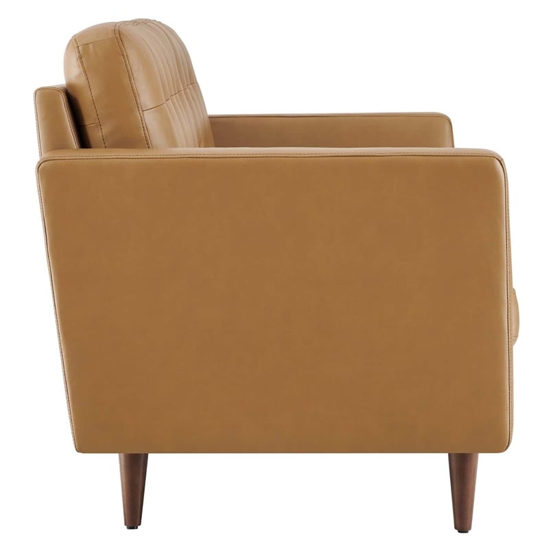 Pemberly Row Contemporary Tufted Vegan Leather Sofa in Tan Finish