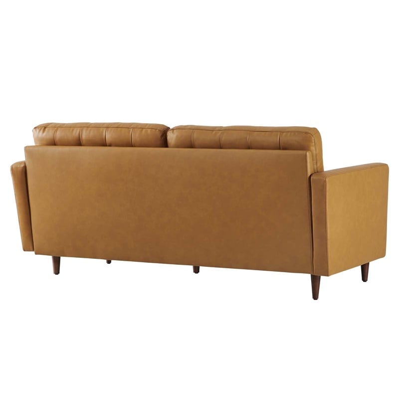 Pemberly Row Contemporary Tufted Vegan Leather Sofa in Tan Finish