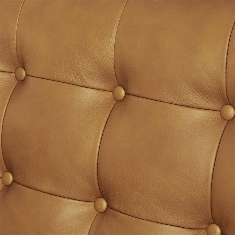 Pemberly Row Contemporary Tufted Vegan Leather Sofa in Tan Finish