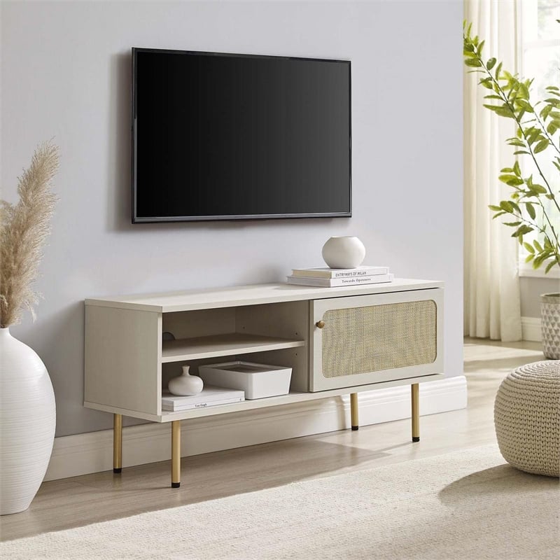 Pemberly Row Rattan and Particleboard TV Stand for TVs up to 47