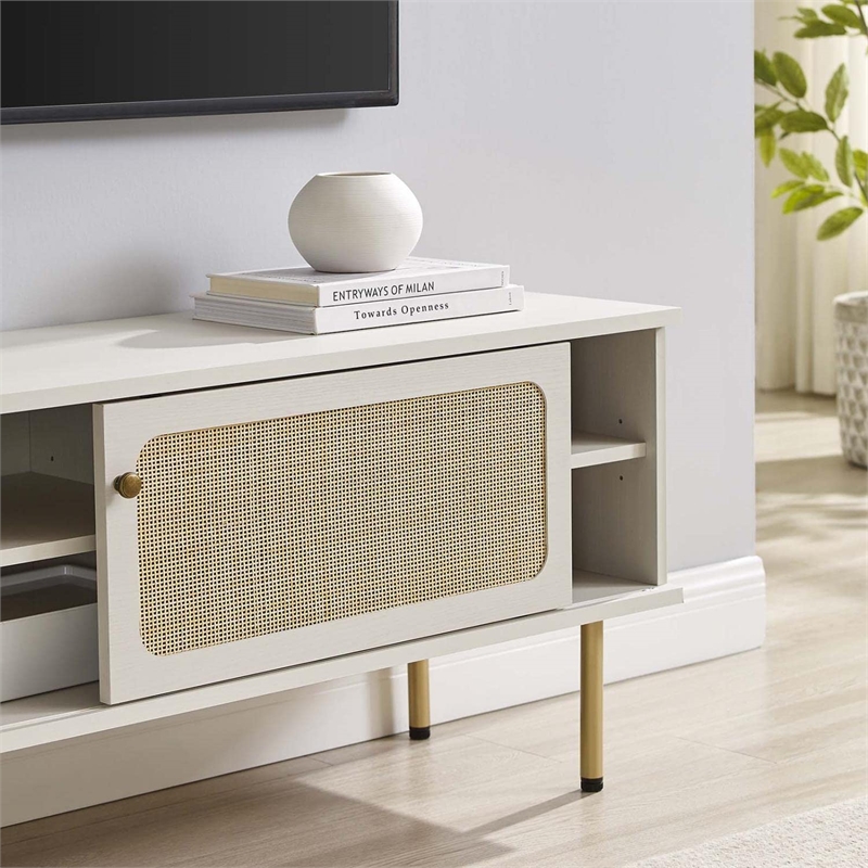 Pemberly Row Rattan and Particleboard TV Stand for TVs up to 47