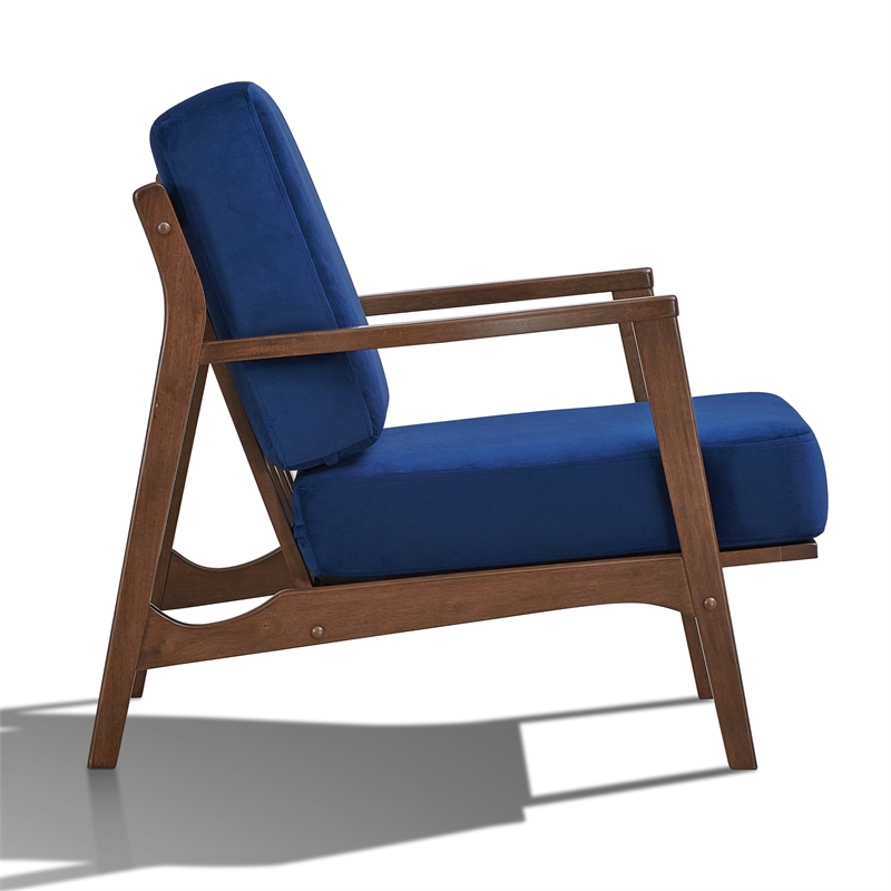 Pemberly Row Solid Wood and Velvet Upholstered Accent Armchair in Blue