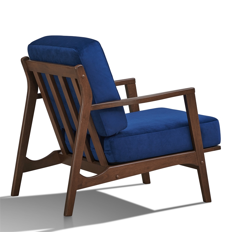 Pemberly Row Solid Wood and Velvet Upholstered Accent Armchair in Blue