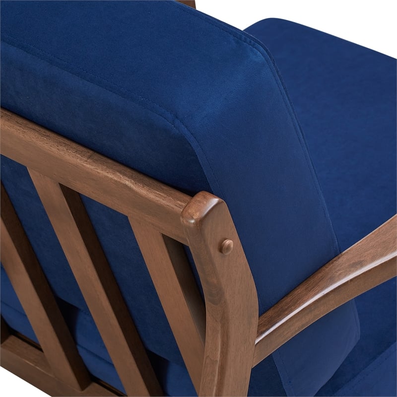 Pemberly Row Solid Wood and Velvet Upholstered Accent Armchair in Blue