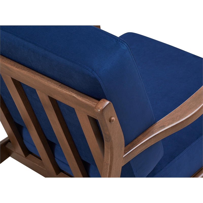 Pemberly Row Solid Wood and Velvet Upholstered Accent Armchair in Blue