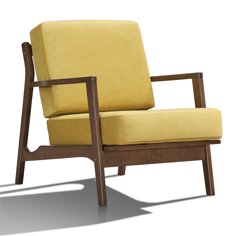Pemberly Row Solid Wood and Velvet Upholstered Accent Armchair in Gold
