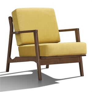 Pemberly Row Solid Wood and Velvet Upholstered Accent Armchair in Gold