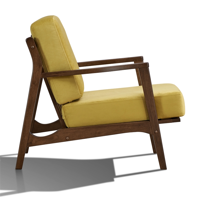 Pemberly Row Solid Wood and Velvet Upholstered Accent Armchair in Gold