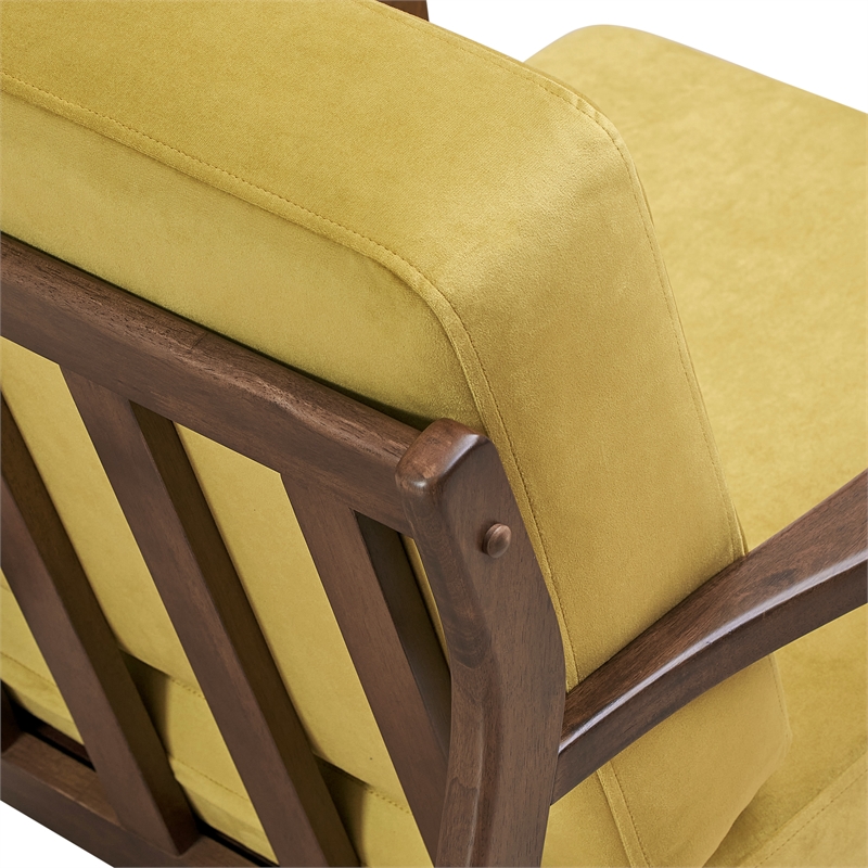 Pemberly Row Solid Wood and Velvet Upholstered Accent Armchair in Gold
