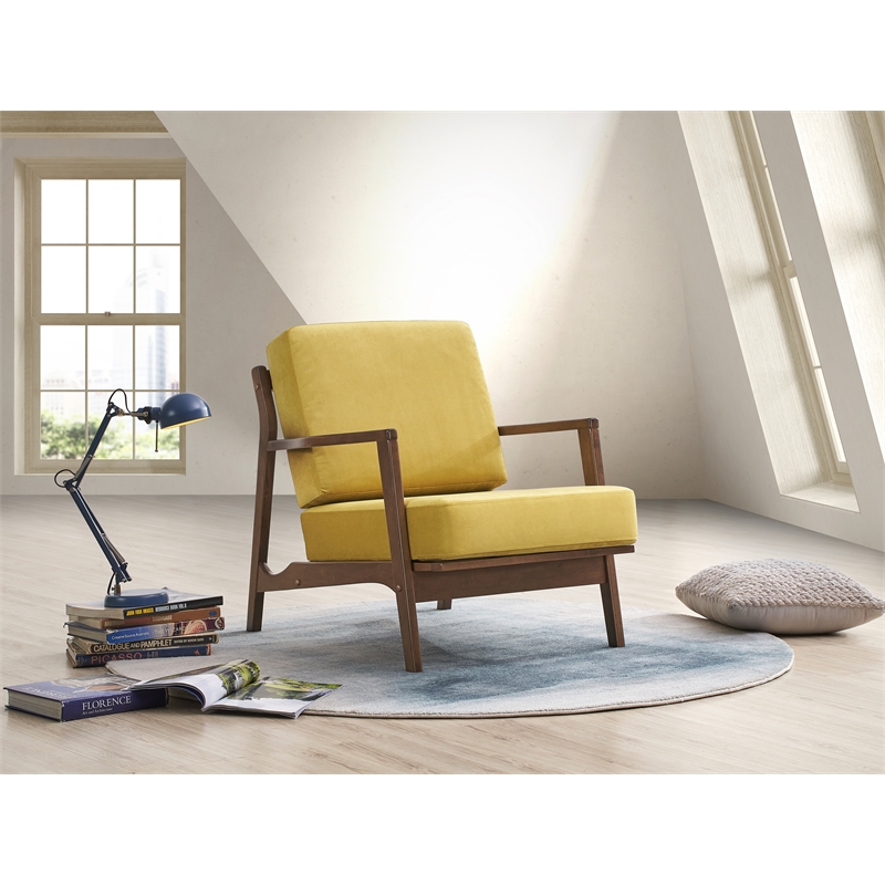 Pemberly Row Solid Wood and Velvet Upholstered Accent Armchair in Gold