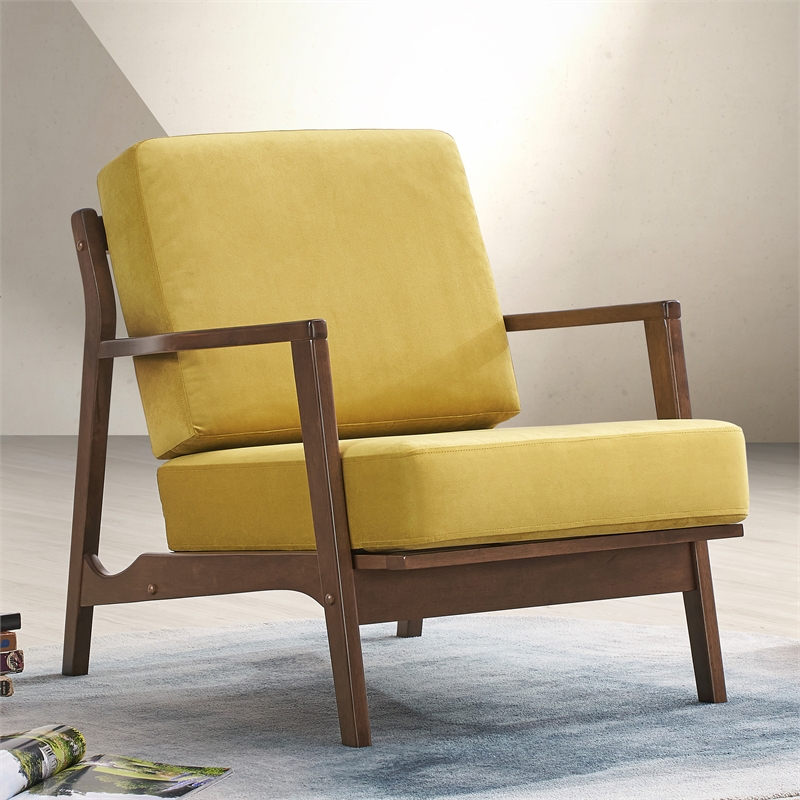 Pemberly Row Solid Wood and Velvet Upholstered Accent Armchair in Gold